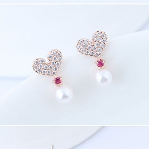 18kt Gold Filled Crystal/Pearl Heart Earri…